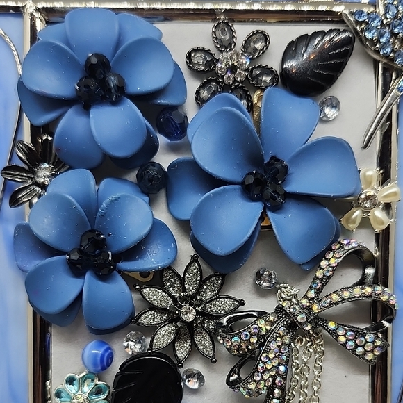 Blue Floral Stained Glass Frame Jewerly Art Picture - Picture 4 of 9